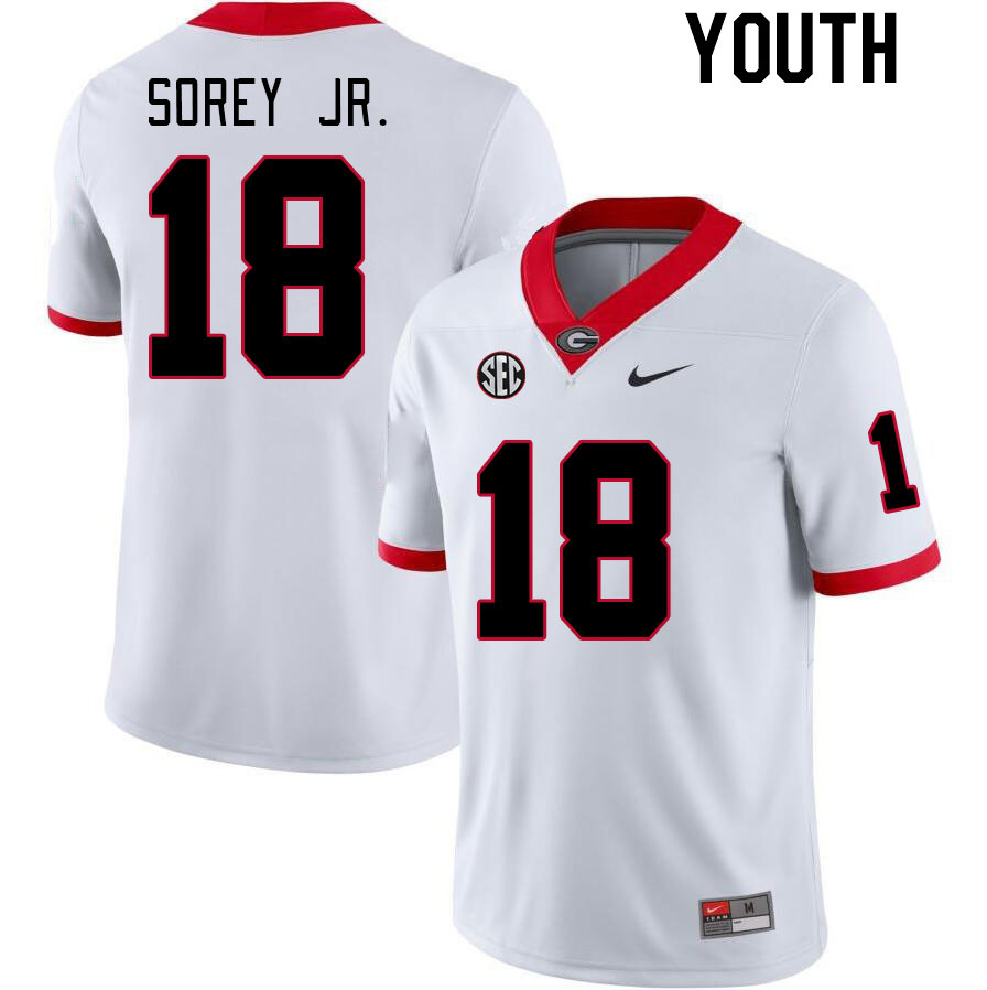 Youth #18 Xavian Sorey Jr. Georgia Bulldogs College Football Jerseys Stitched-White - Click Image to Close